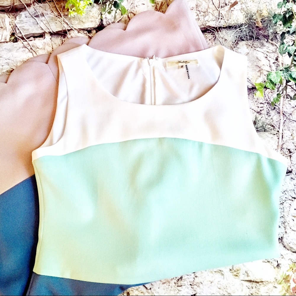 Andree Mint and White Colorblock Midi Dress